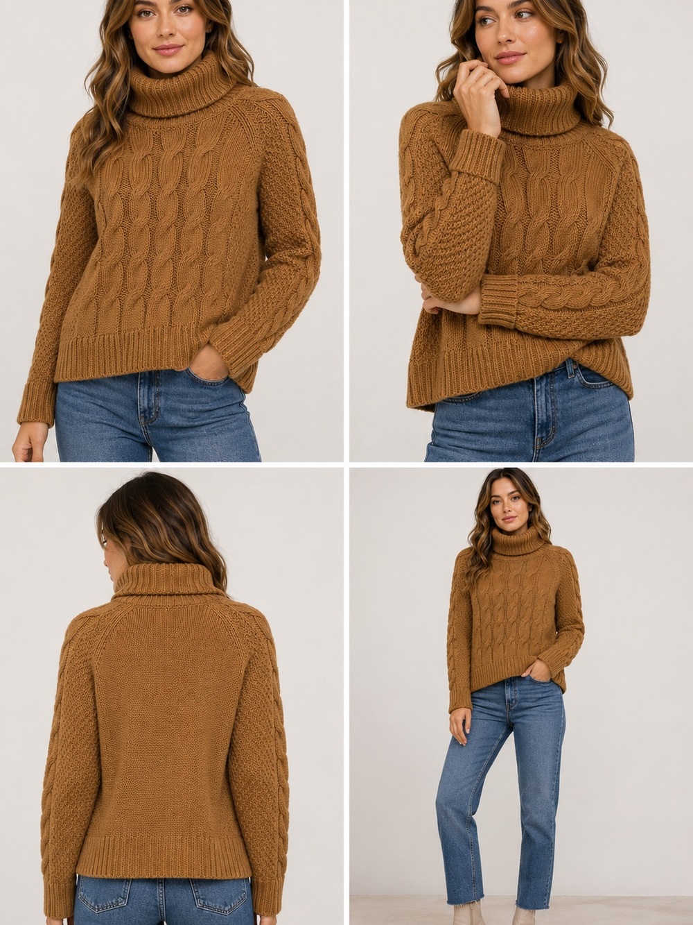 GAP Cable Knit Turtleneck Sweater - Camel Brown